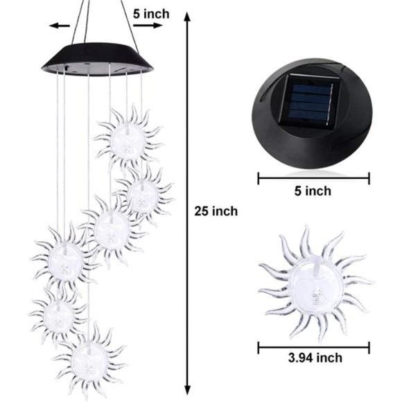 Wind Chime Solar Lights Chime Outdoor Sun Flower Wind Chime LED Solar Lights - Picture 3 of 6